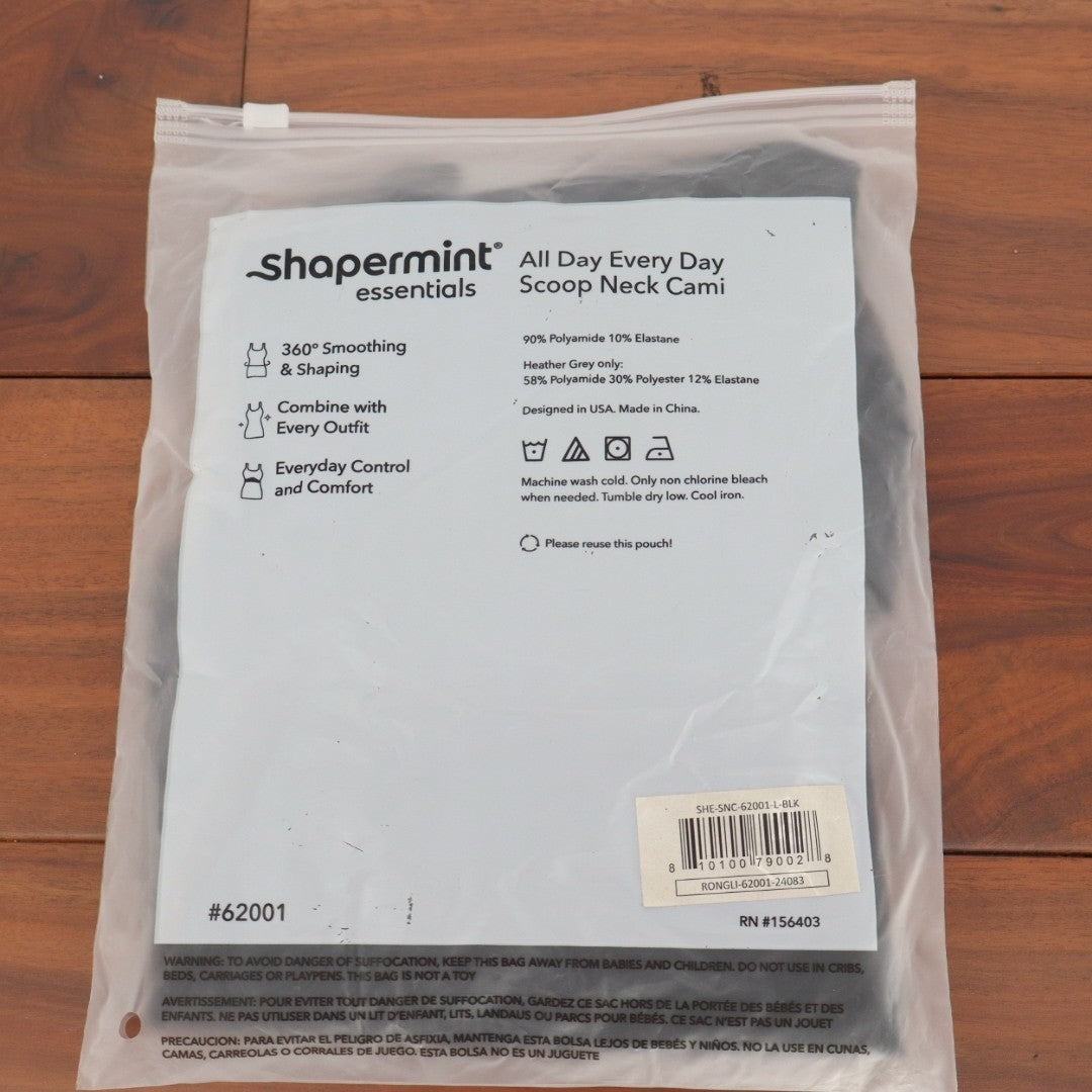 Shapermint All Day Every Day Scoop Neck Cami Women Large Black Stretch Shapewear