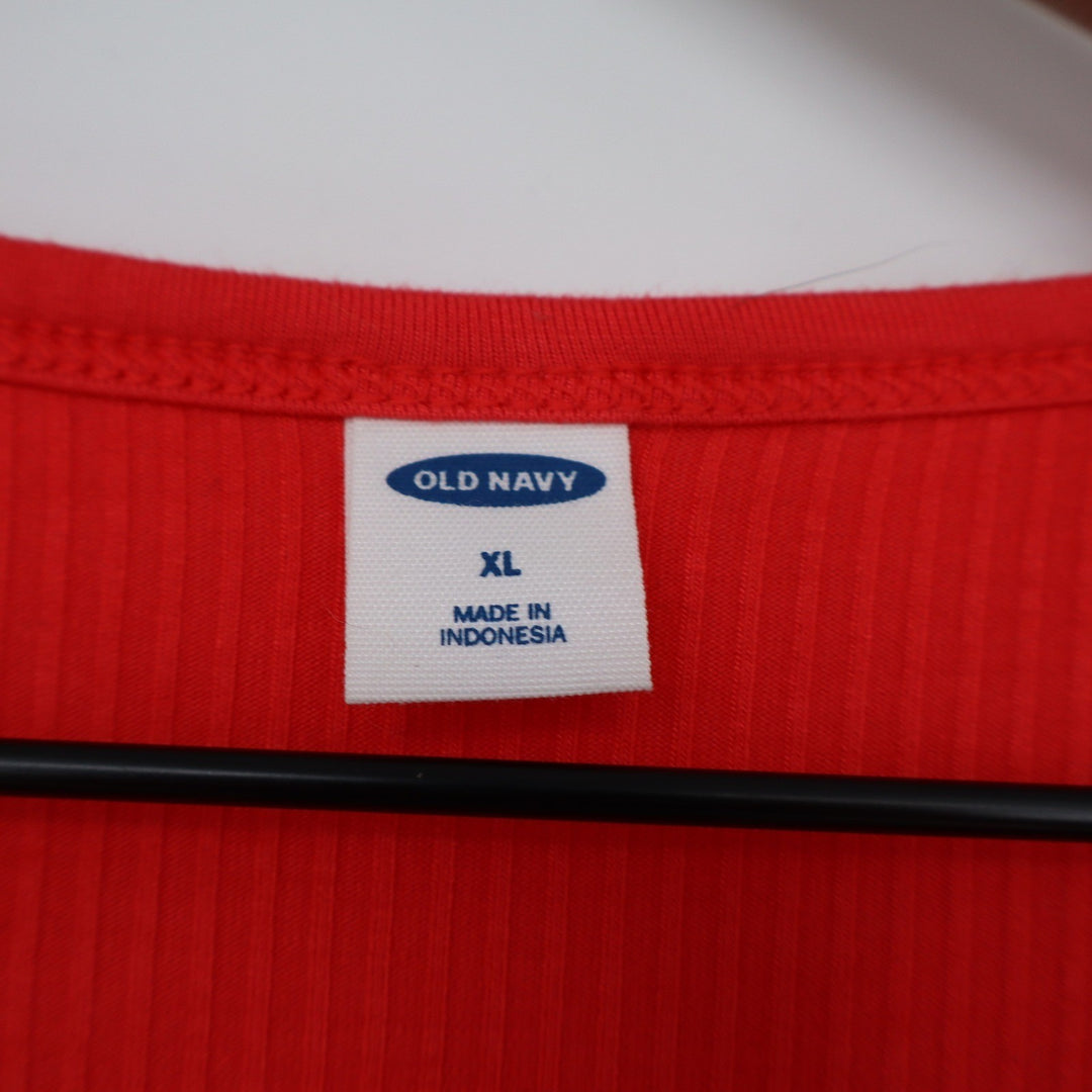 Old Navy Womens XL Red Ribbed Henley V-Neck Long Sleeve Top