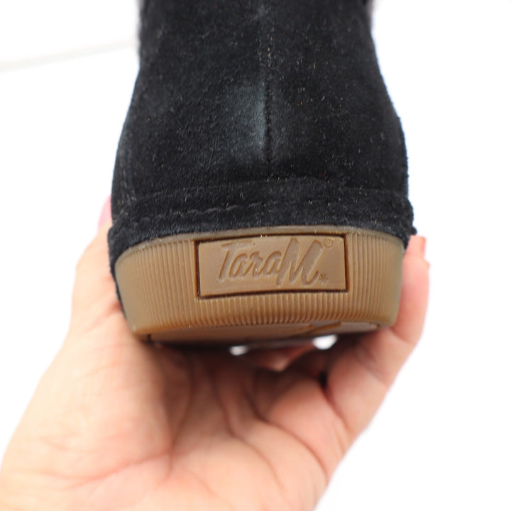 Tara M. Boots Womens 8 Chloe Black Suede Wool Knit Faux Fur Winter Excellent