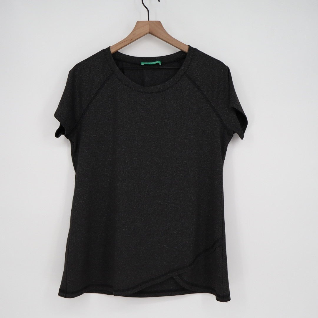 Kimmery T-Shirt Womens Large Black Stretch Raglan Sleeve Crew Neck Irregular Hem