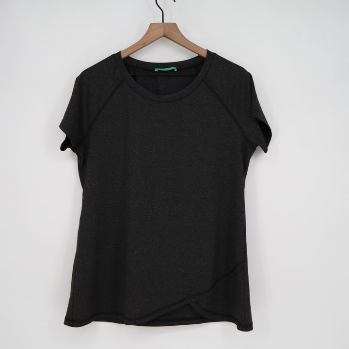Kimmery T-Shirt Womens Large Black Stretch Raglan Sleeve Crew Neck Irregular Hem