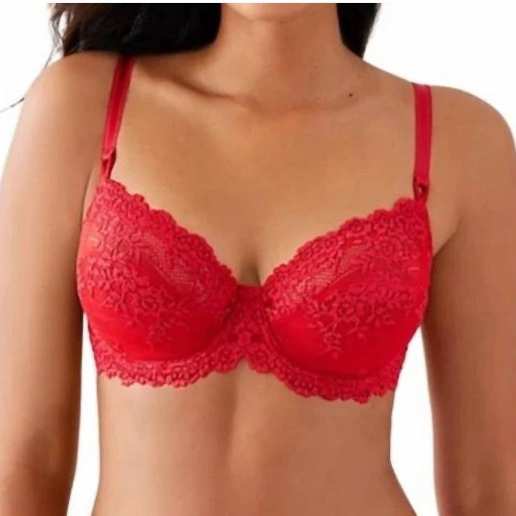 Wacoal Embrace Bra Womens 38DDD Red Stretch Lace Trim Adjustable Strap Underwire