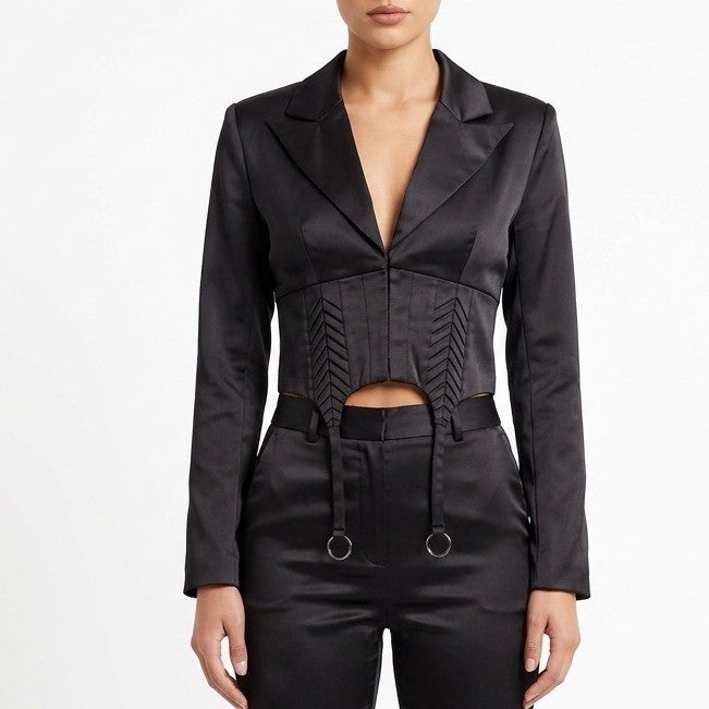 Naked Wardrobe Black Cropped Garter Blazer Corset Waist NWSP20-J6 Mens S