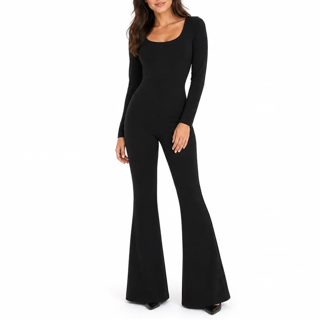 Wild Fable Womens Black Ribbed Long Sleeve Square Neck Flare Leg Jumpsuit Size S