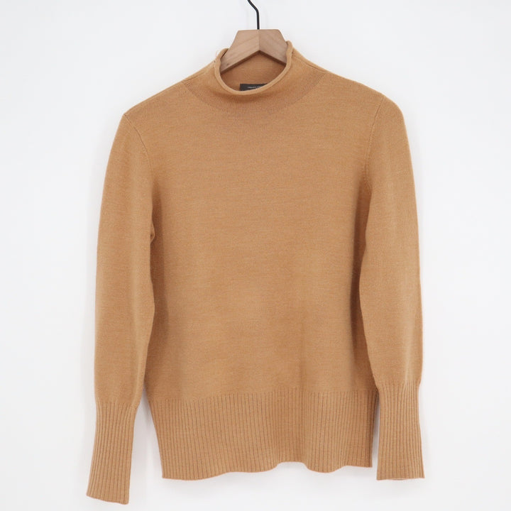 French Connection Mock Neck Sweater Camel Tan Long Sleeve Ribbed Knit L