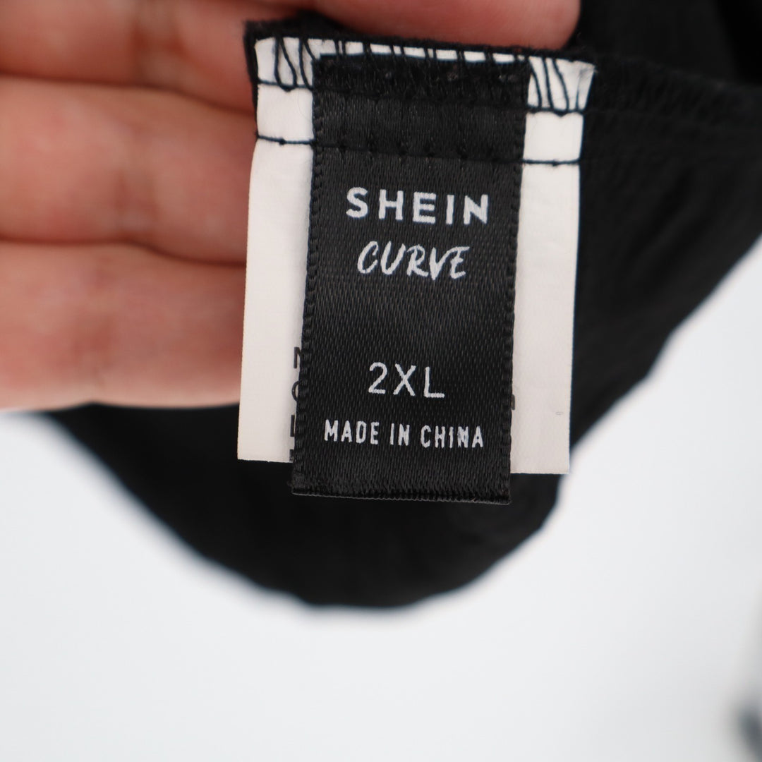 Shein Curve Mini Dress Women 2XL Black Square Neck Short Sleeve Pleated Pullover