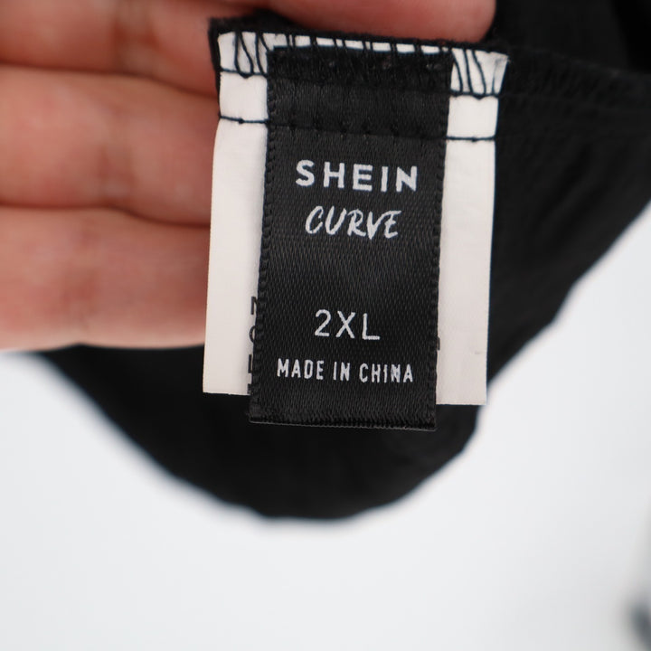 Shein Curve Mini Dress Women 2XL Black Square Neck Short Sleeve Pleated Pullover