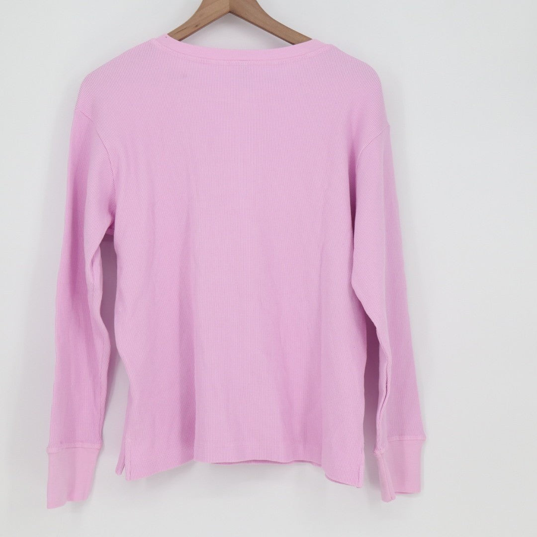 American Giant Thermal T-Shirt Womens M Pink Cotton Stretch Waffle Henley Neck