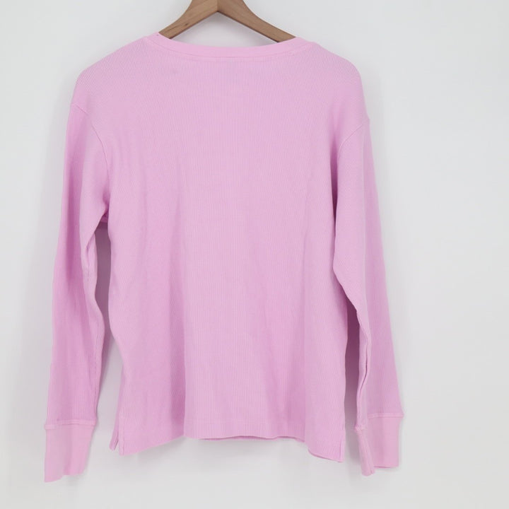 American Giant Thermal T-Shirt Womens M Pink Cotton Stretch Waffle Henley Neck