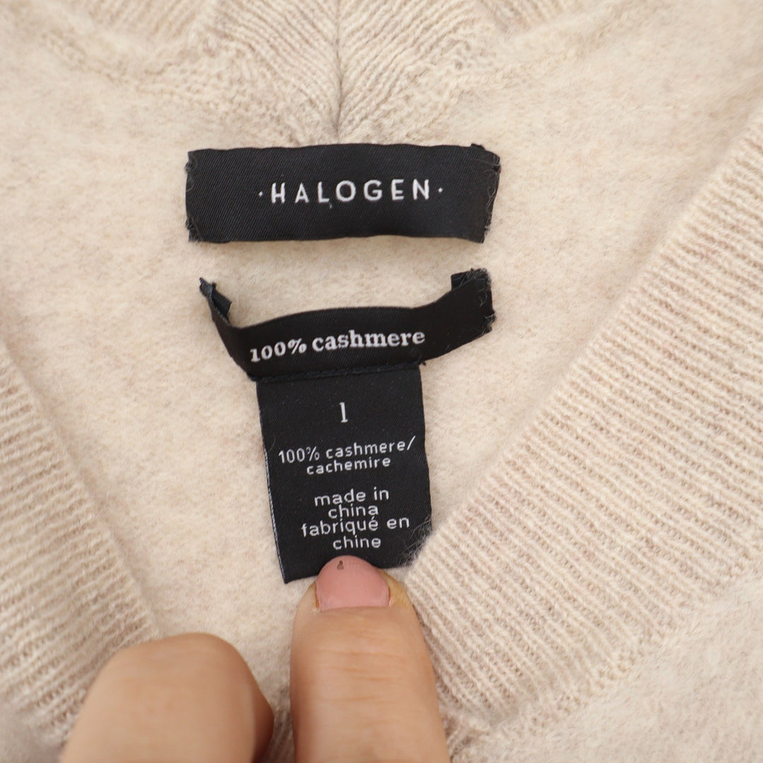 Halogen Womens 100% Cashmere V-Neck Sweater Beige Oatmeal Size 1 Long Sleeve
