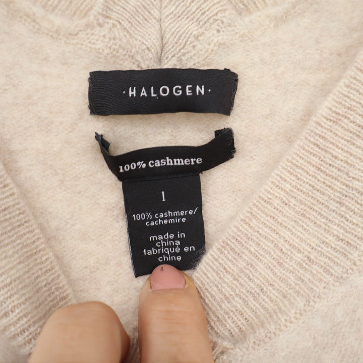 Halogen Womens 100% Cashmere V-Neck Sweater Beige Oatmeal Size 1 Long Sleeve