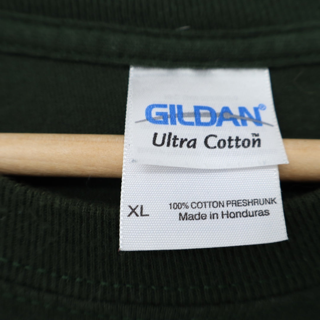 Gildan Sweatshirt Mens XL Olive Green Printed Long Sleeve Crew Neck Pullover
