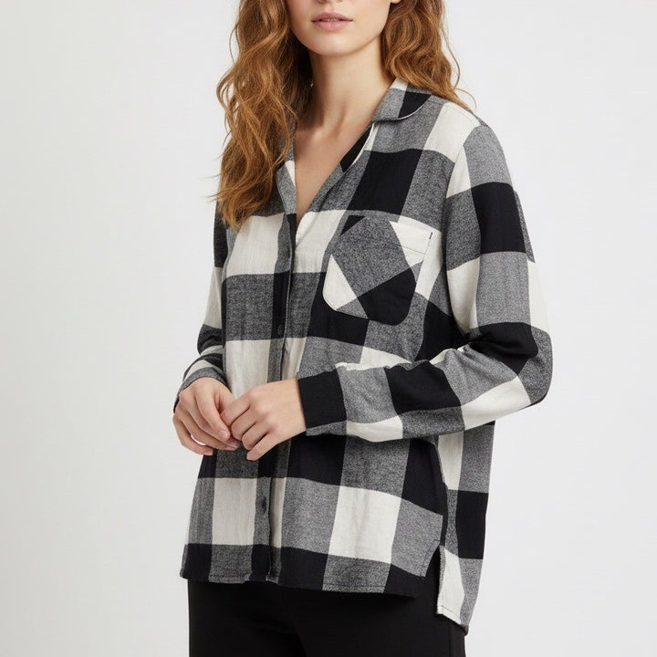 Old Navy Womens Pajama Shirt Size M Buffalo Plaid Long Sleeve Button Up