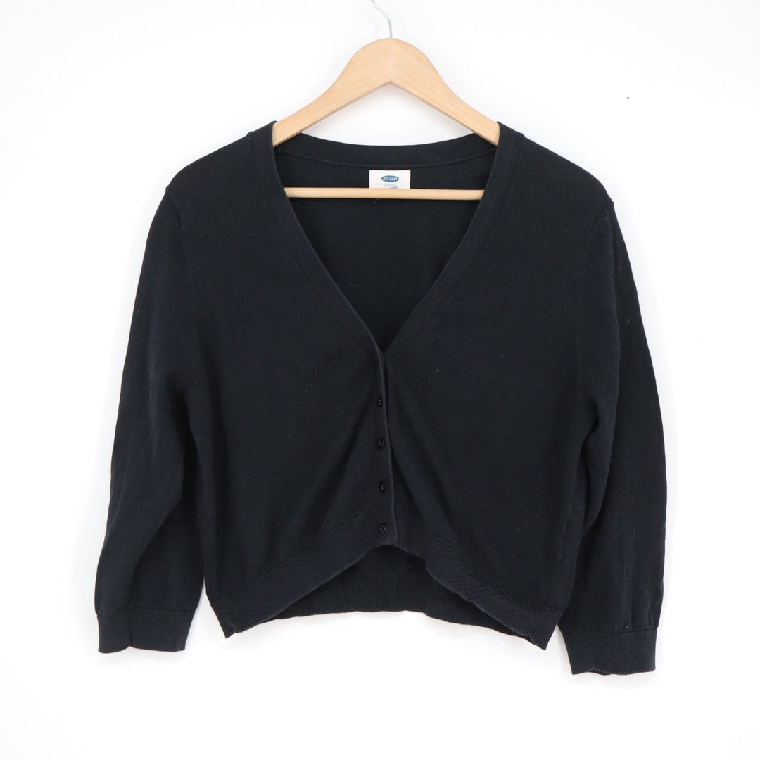Old Navy Womens Black V-Neck Cropped Cardigan Sweater Size L 3/4 Sleeve