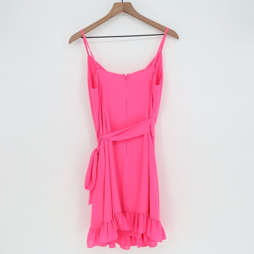 Lilly Pulitzer Neon Pink Faux Wrap Ruffle Mini Dress Size 12 Spaghetti Strap