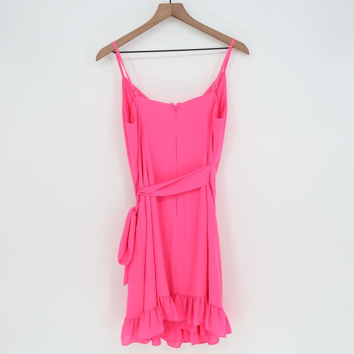 Lilly Pulitzer Neon Pink Faux Wrap Ruffle Mini Dress Size 12 Spaghetti Strap