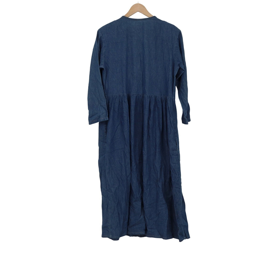 Vintage Style Denim Studded Button Front Midi Dress Blue XL Western Boho XL