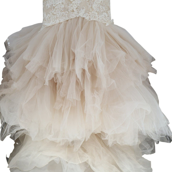 Madison James Wedding Dress Womens 8 White Embroidered Mesh Strapless Sweetheart