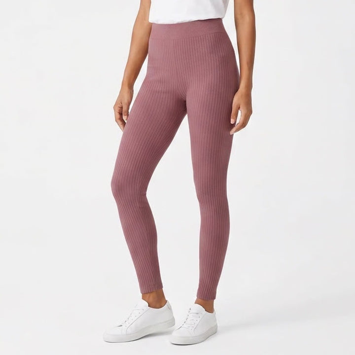 Unbranded Ribbed Knit High Waisted Leggings Mauve Plum Slim Fit Stretch Small