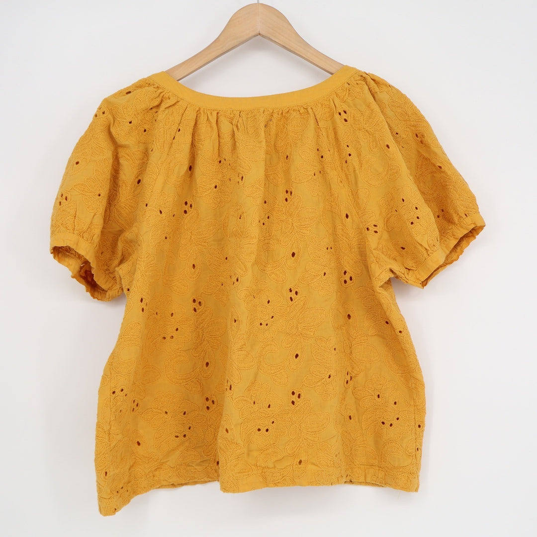 Calypso St Barth Mustard Yellow Cotton Eyelet Puff Sleeve Blouse Large