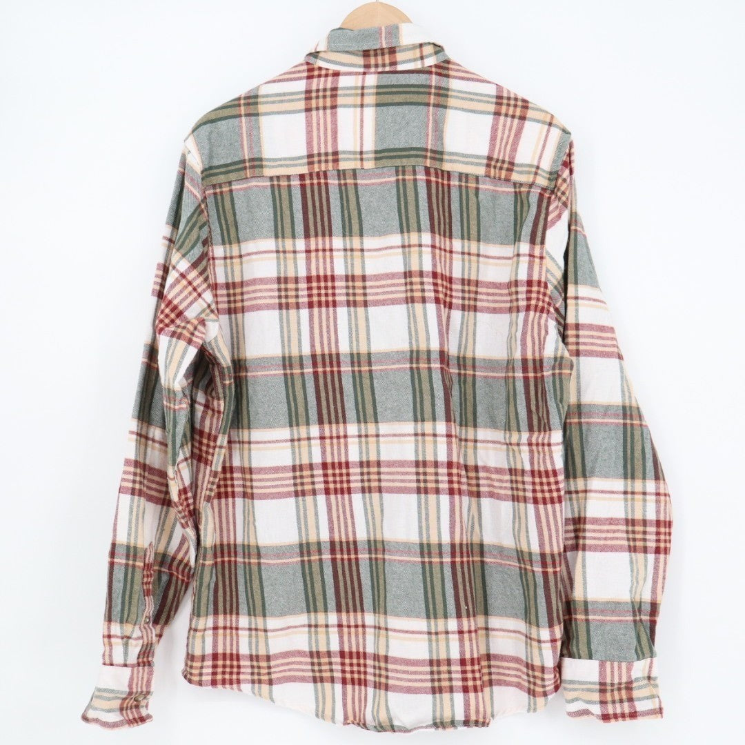 Mountain Ridge Flannel Shirt Mens L Multi Plaid Spread Collar Cotton Button Up
