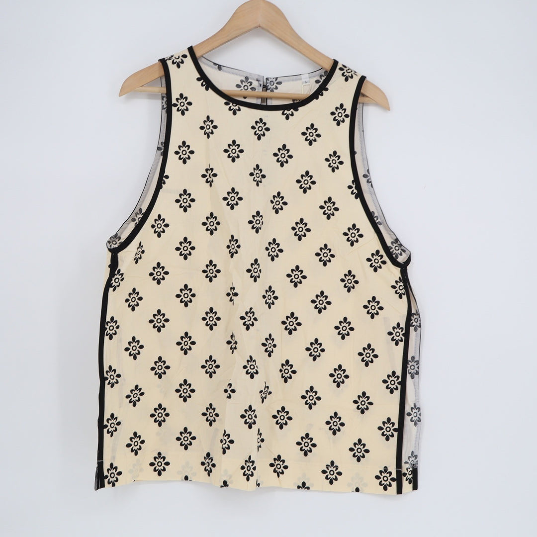 Fashion Clothing Womens Floral Sleeveless Button Back Top Cream Black