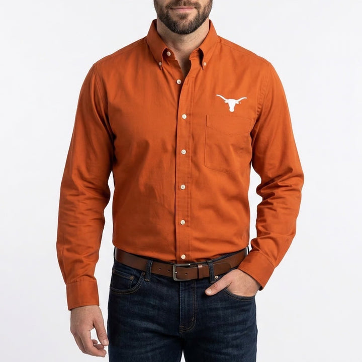 Antigua Texas Longhorns Mens Small Burnt Orange Button Down Shirt Long Sleeve