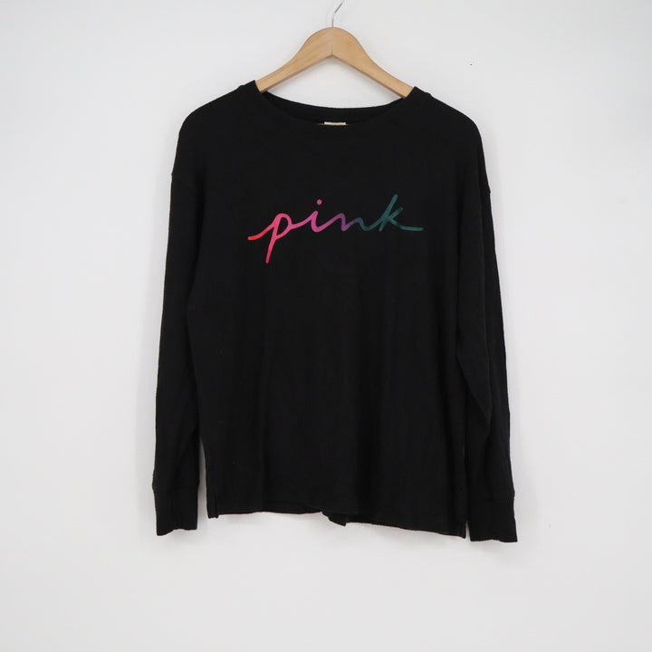 PINK Victoria's Secret Black Rainbow Logo Long Sleeve Sleepwear Top Small