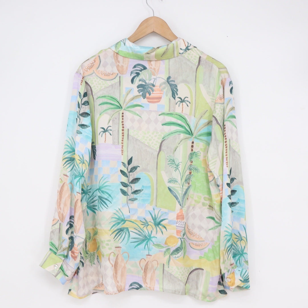 Dress Forum Los Angeles Tropical Palm Tree Pastel Button Down Shirt Large