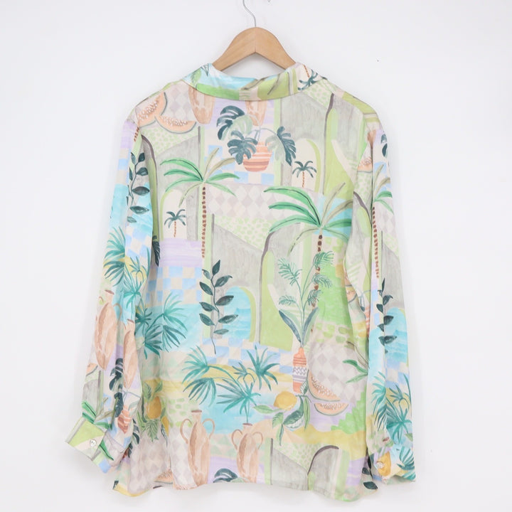 Dress Forum Los Angeles Tropical Palm Tree Pastel Button Down Shirt Large