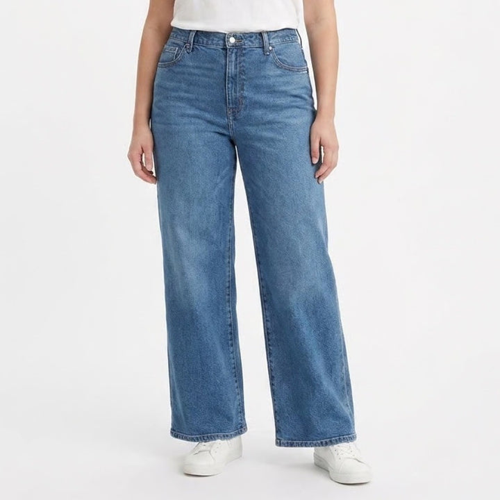 No Boundaries Jeans Womens 2XL Blue Denim Cotton Stretch High Rise Wide Leg