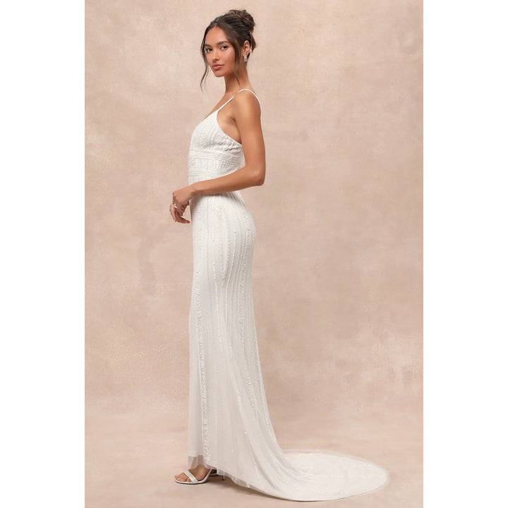 Lulus Stunning Vow White Beaded Sequin Maxi Dress Size L