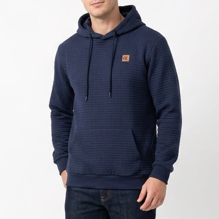 Navy Blue Waffle Grid Textured Pullover Hoodie Mens XL Kangaroo Pocket GK Logo