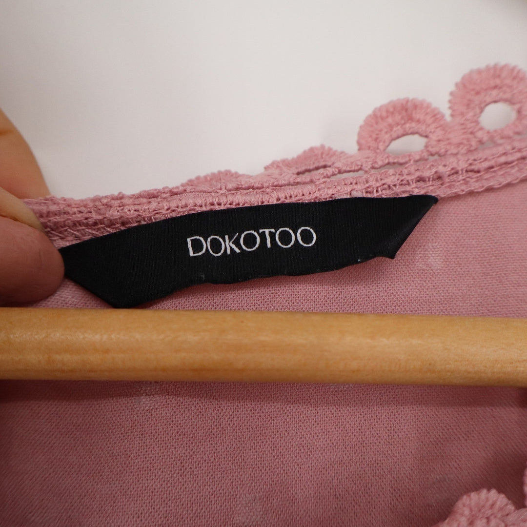 Dokotoo Womens L Dusty Rose Pink Swiss Dot Crochet Lace Button Back Blouse Top