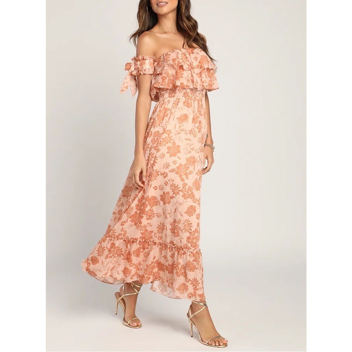 Lulus Love & Blooms Off The Shoulder Dress Womens Large Blush Floral Print Lined