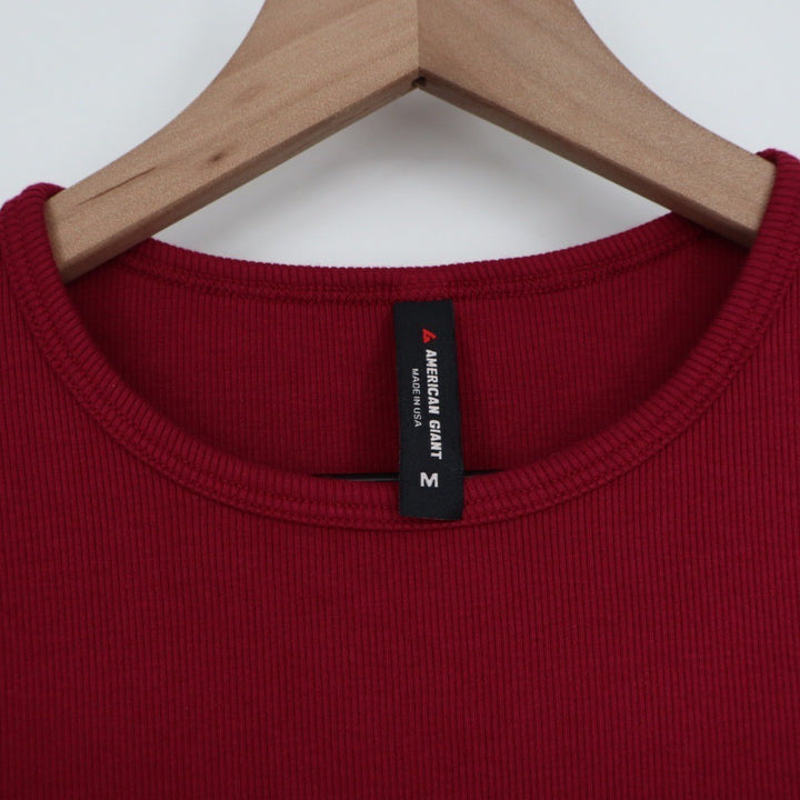 American Giant Womens Long Sleeve Ribbed Knit Crew Neck T Shirt Burgundy Size M