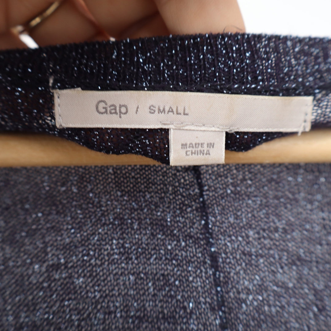 Gap Womens Navy Blue Metallic Shimmer Scoop Neck 3/4 Sleeve Sweater Small