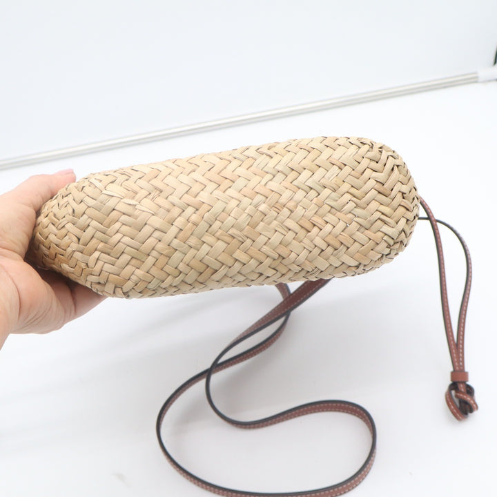House of Harlow 1960 Woven Straw Leather Studded Basket Bag Crossbody Natural