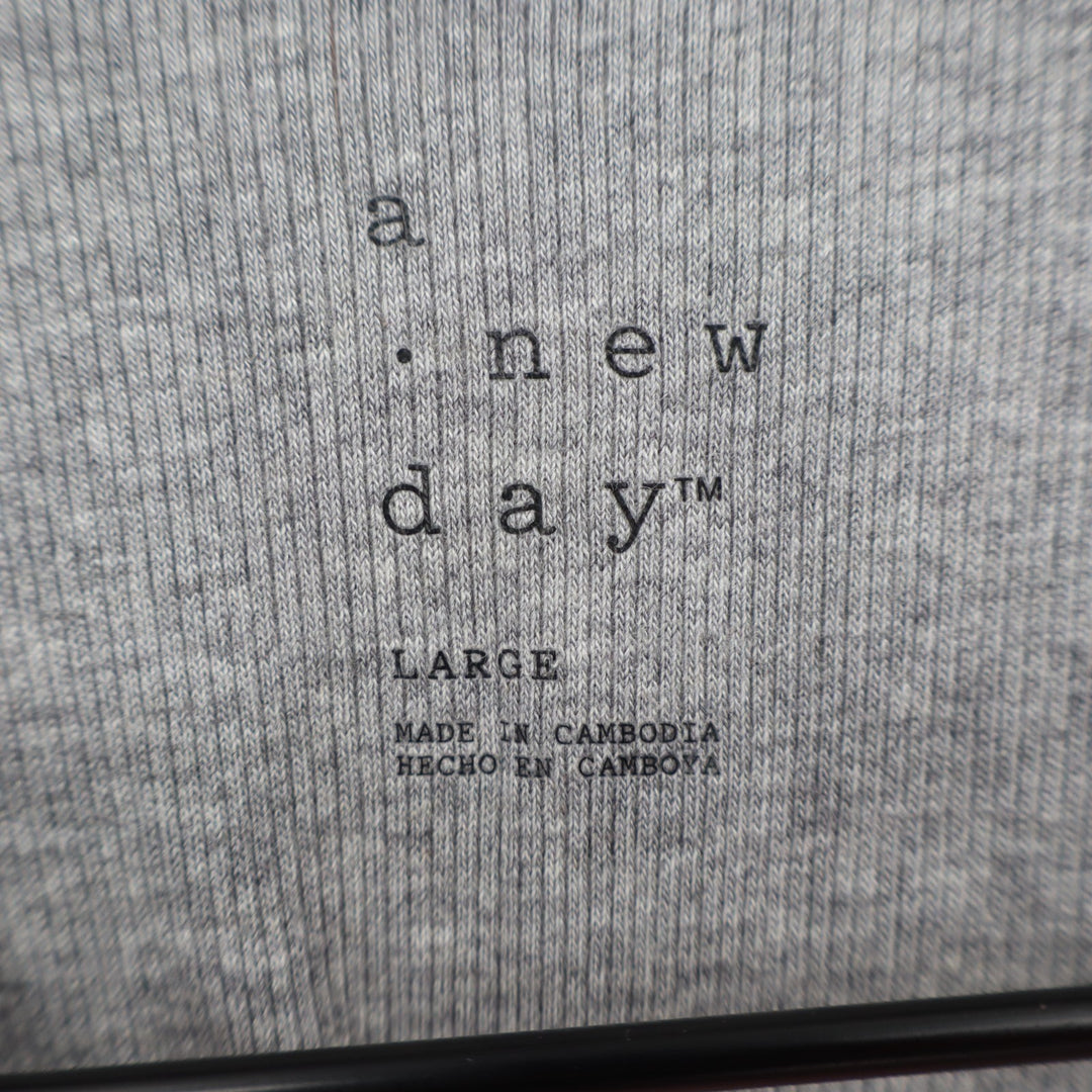 A New Day Tank Top Womens Large Heather Gray Ribbed Knit Yoga Running Round Neck