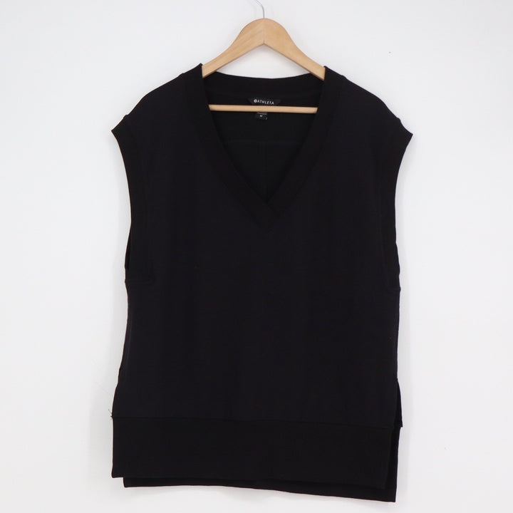 Athleta Womens Black V-Neck French Terry Sweatshirt Vest Side Slit Size M