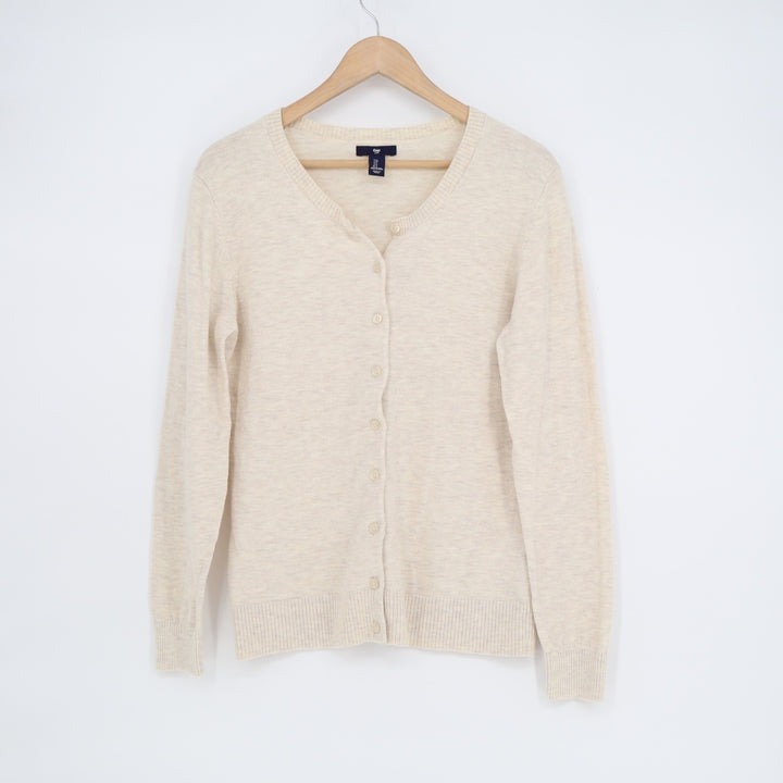 Gap Cardigan Sweater Womens Large Beige Knit Space Dye Button Front Long Sleeve