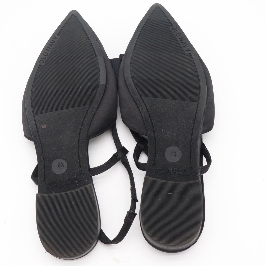 Old Navy Womens Black Satin Pointed Toe Bow Slingback Flats Size 8.5