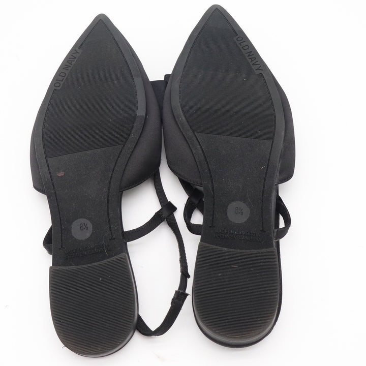 Old Navy Womens Black Satin Pointed Toe Bow Slingback Flats Size 8.5
