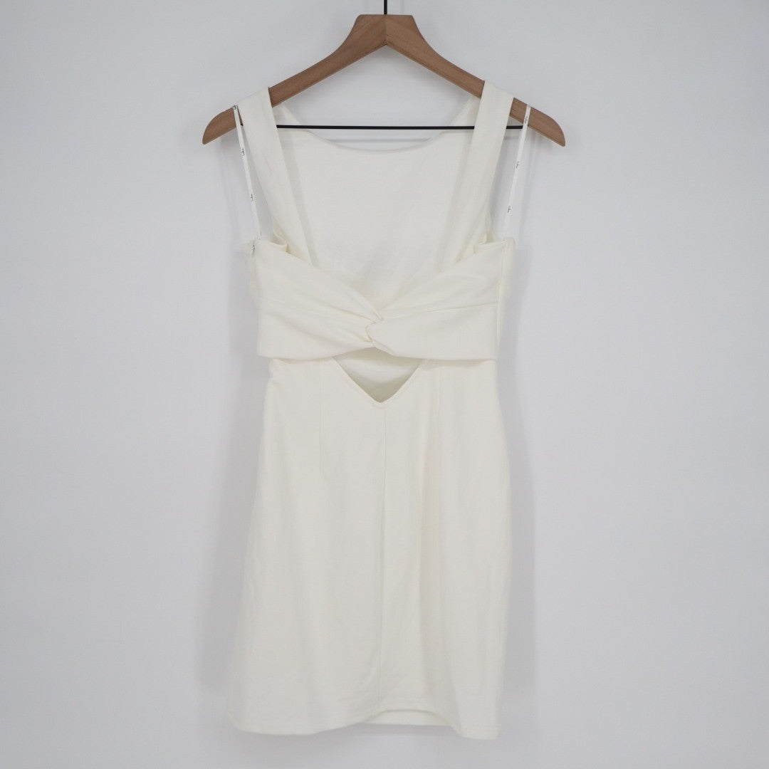 Lulus Devoted Lover Bodycon Mini Dress Womens S White Stretch Backless Knotted