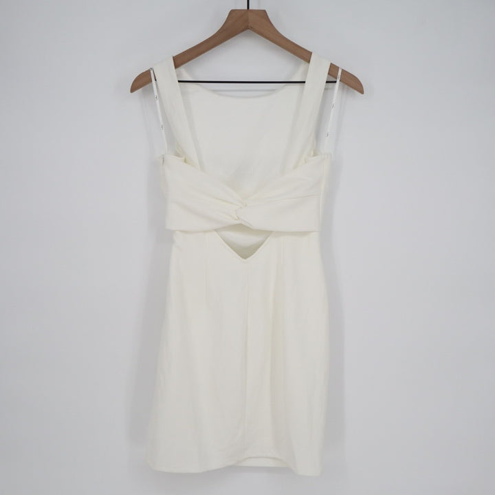 Lulus Devoted Lover Bodycon Mini Dress Womens S White Stretch Backless Knotted