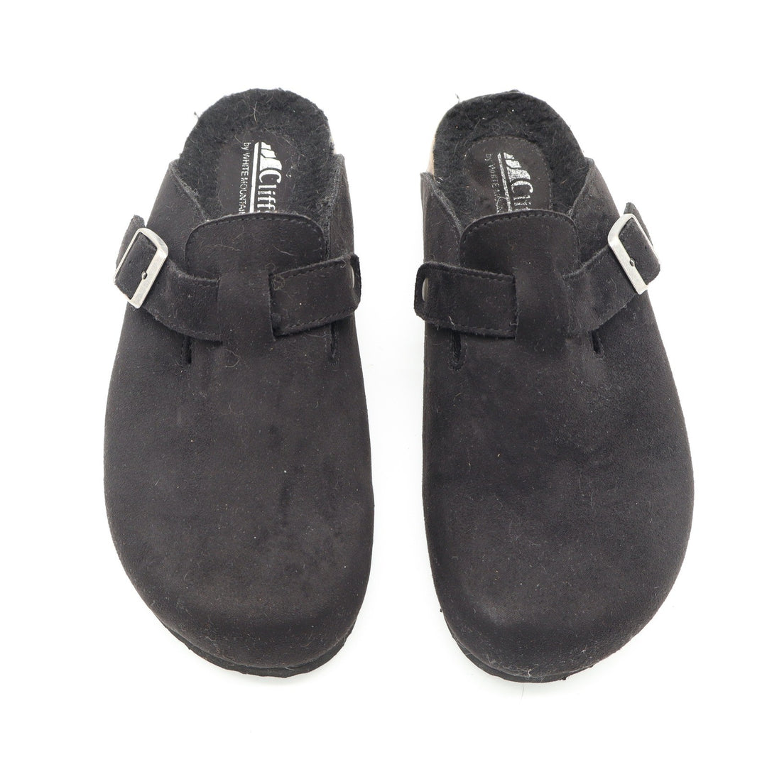 Cliffs by White Mountain Black Faux Suede Faux Fur Lined Buckle Clogs Women 8.5