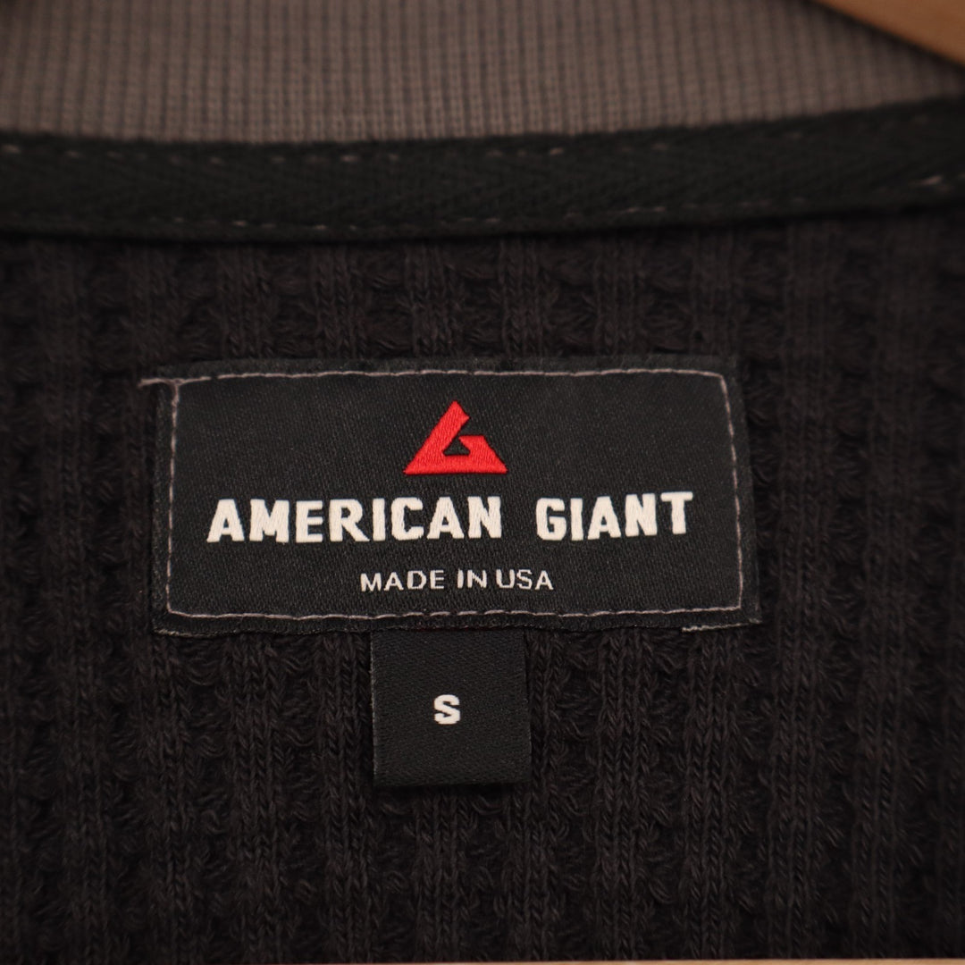 American Giant Shirt Mens Small Cocoa Black Colorblock Waffle Knit Henley Neck