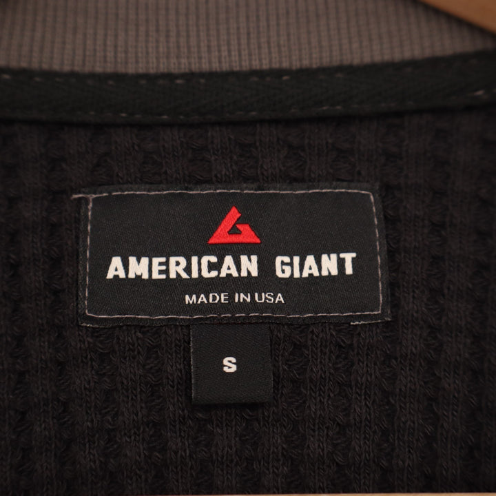 American Giant Shirt Mens Small Cocoa Black Colorblock Waffle Knit Henley Neck