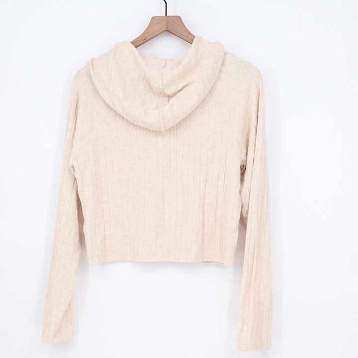 Universal Thread Cream Ribbed Quarter Zip Cropped Hoodie Sweatshirt Large