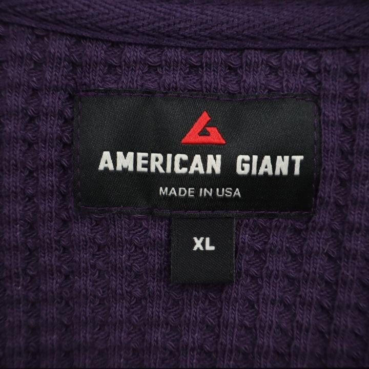 American Giant T-Shirt Mens XL Purple Cotton Stretch Waffle Knit Long Sleeve